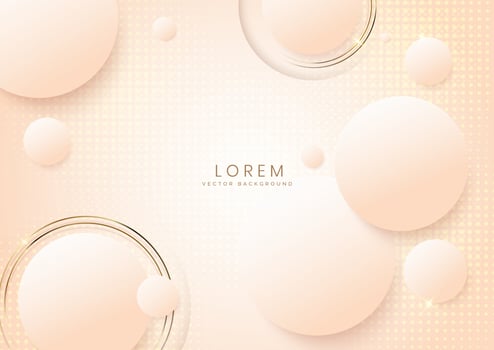 Abstract 3d soft cream circle overlap with golden lines and light effect background. Luxury concept. Vector illustration.
