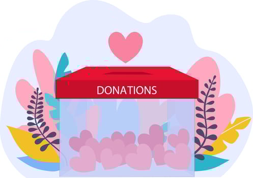 Donations concept. Charity illustration with glass box with hearts vector
