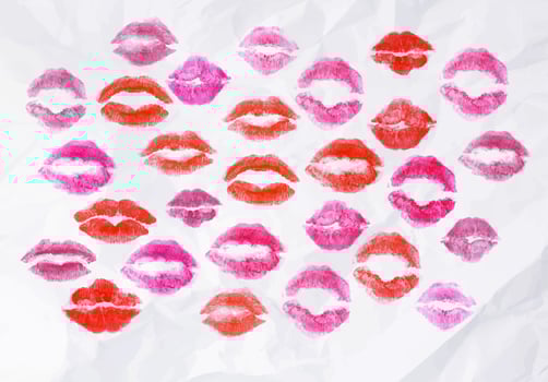 Set lipstick kiss signs prints of pink, red, burgundy lipsticks vector format