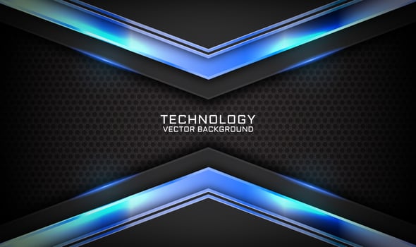3D black technology abstract background overlap layer on dark space with blue light line effect decoration. Graphic design element future style concept for banner, flyer, card, cover, or landing page vector