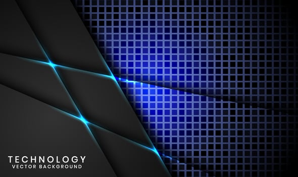 3D black technology abstract background overlap layer on dark space with blue light line effect decoration. Graphic design element future style concept for banner, flyer, card, cover, or landing page vector