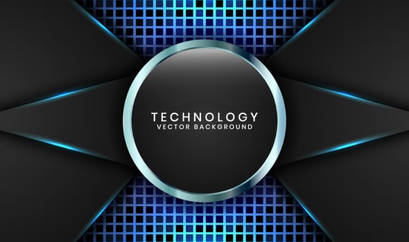 3D black technology abstract background overlap layer on dark space with blue light line effect decoration. Graphic design element future style concept for banner, flyer, card, cover, or landing page vector