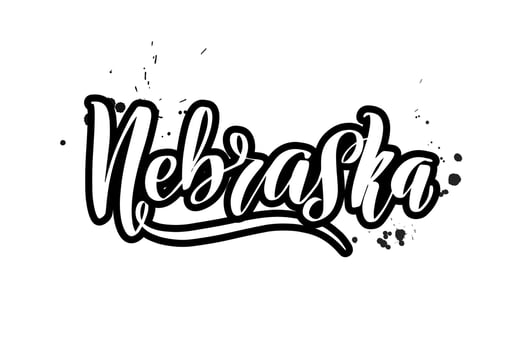 Inspirational handwritten brush lettering Nebraska. Vector calligraphy illustration isolated on white background. Typography for banners, badges, postcard, tshirt, prints, posters.