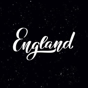 Chalkboard blackboard lettering England. Handwritten calligraphy text, chalk on a blackboard, vector stock illustration. Greetings for logotype, badge, icon.