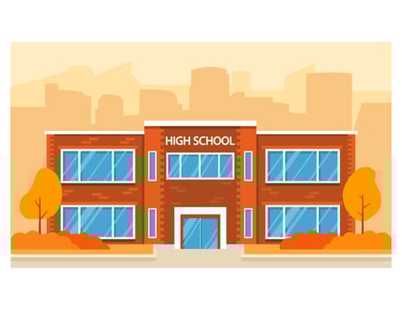 Autumn high school building.Education background.Vector flat illustration. vector