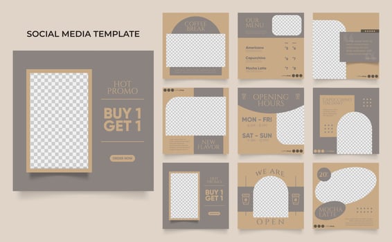 social media template banner blog coffee sale promotion. fully editable instagram and facebook square post frame puzzle organic sale poster. drink and beverage vector background