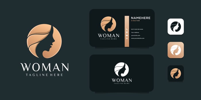 Beauty woman face negative gold logo design vector illustration