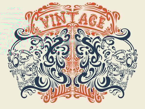 Vector tattoo lettering with skull vintage illustration design