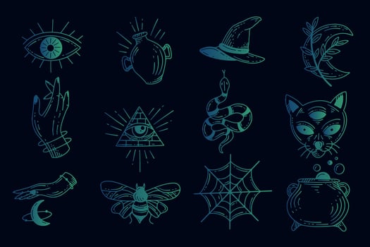 Set Collection Mystical Celestial Simple Minimalism Tattoo Clipart Symbol space doodle Esoteric elements vintage illustration vector