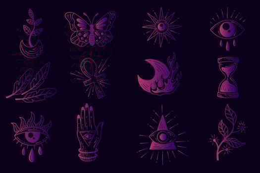 Set Collection Mystical Celestial Simple Minimalism Tattoo Clipart Symbol space doodle Esoteric elements vintage illustration vector