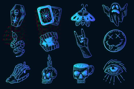 Set Collection Mystical Celestial Simple Minimalism Tattoo Clipart Symbol space doodle Esoteric elements vintage illustration vector