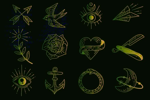Set Collection Mystical Celestial Simple Minimalism Tattoo Clipart Symbol space doodle Esoteric elements vintage illustration vector