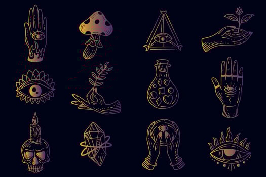 Set Collection Mystical Celestial Simple Minimalism Tattoo Clipart Symbol space doodle Esoteric elements vintage illustration vector