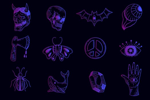 Set Collection Mystical Celestial Simple Minimalism Tattoo Clipart Symbol space doodle Esoteric elements vintage illustration vector