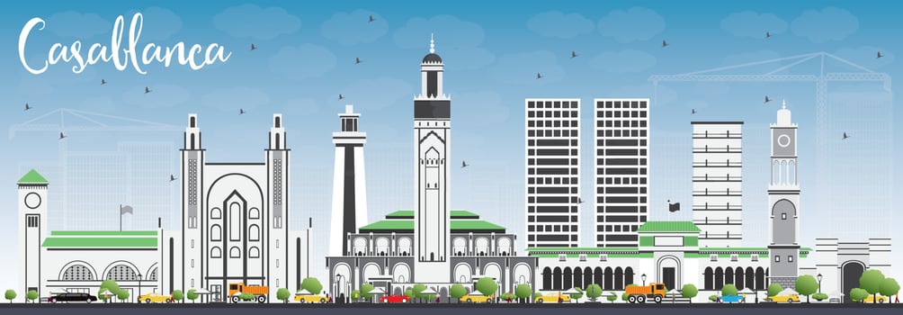Casablanca Skyline with Gray Buildings and Blue Sky. vector