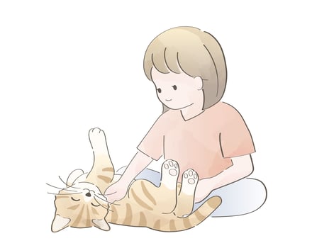 Watercolor Cute Girl Playing With A Cat. Vector Illustration Isolated On A White Background.