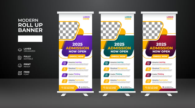 Modern and creative school admission Roll Up Banner template vector
