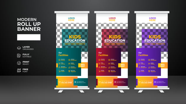 Modern and creative school admission Roll Up Banner template vector