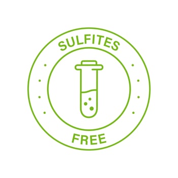 Sulfites Free Line Green Stamp. No Sulphites Label. Product without Sulfate Symbol. Natural Ingredients Non Sulfite Sign. Glass Flask, Test Tube No Chemical in Food Logo. Isolated Vector Illustration.