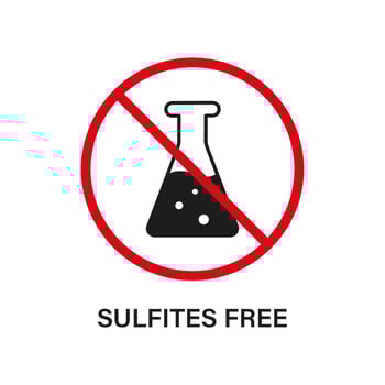 Sulfite Free Stop Sign. Product Not Sulfate Silhouette Icon. No Sulphite Label. Natural Ingredients, Ban Sulfite Logo. Flask, Test Tube Chemical Forbidden Symbol. Isolated Vector Illustration.
