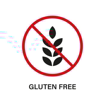 No Gluten Food Diet. Gluten Free Silhouette Black Icon. Allergy Wheat Forbidden Symbol. Gluten Nutrition Ban Logo. Organic Grain Red Stop Sign. Allergic on Wheat Icon. Isolated Vector Illustration.