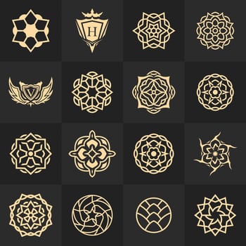 Collection of royal luxury round mandala logo design illustration in gold color with star or floral concept vector