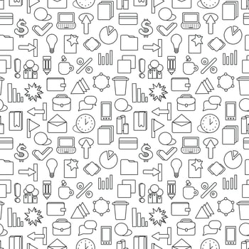 Different line style icons seamless pattern. Bussines, managment template. Business strategy wallpaper. Black and white marketing seamless pattern. vector