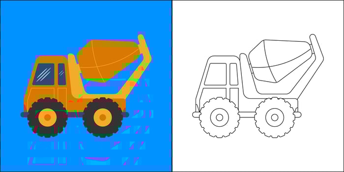 Concrete mixer truck suitable for children's coloring page vector illustration