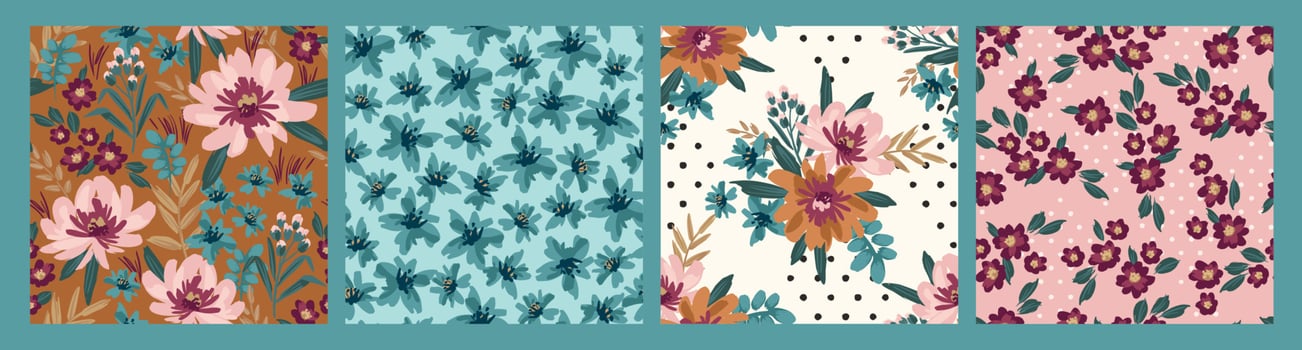 Floral seamless patterns. Vector design for paper, cover, fabric, interior decor and other use