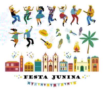 Latin American holiday, the June party of Brazil. Festa Junina. Vector set.