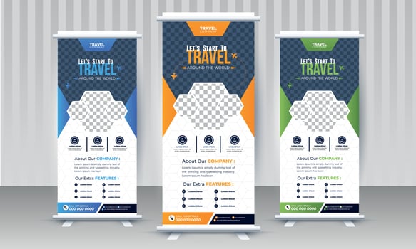 Travel business standee rollup banner design vector