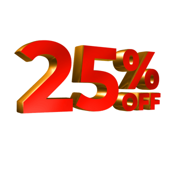 25 Percent Off 3D Shiny Gold and Red Text Illustration png