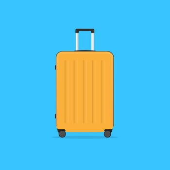 orange plastic travel suitcase with wheels and a telescopic handle. baggage icon. vector