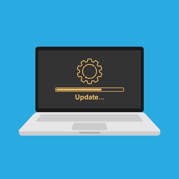 Wrench and screwdriver on laptop screen. vector