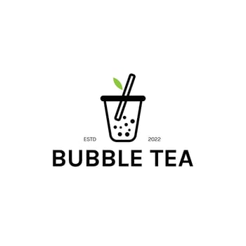 Bubble Drink Tea Logo. Good for Boba Milk Shake, thai tea, pearl, fresh fruit juice sweet beverage. Vector art Illustration