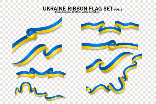 Ukraine ribbon flags set, design element. 3D on a transparent background. vector illustration