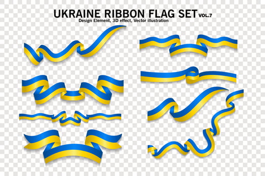 Ukraine ribbon flags set, design element. 3D on a transparent background. vector illustration