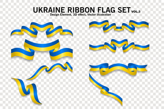 Ukraine ribbon flags set, design element. 3D on a transparent background. vector illustration