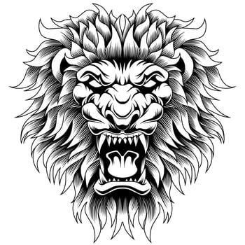angry lion head vector tattoo style in black and white