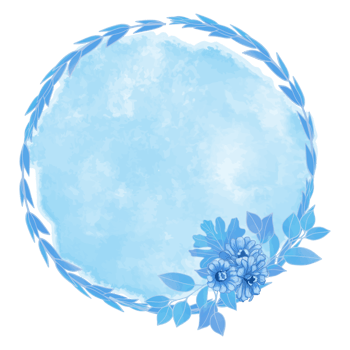 Watercolor Leaf and Flower Frame, Blue leaves clipart png