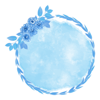 Watercolor Leaf and Flower Frame, Blue leaves clipart png