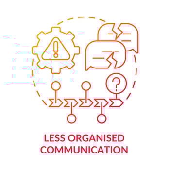 Less organised communication red gradient concept icon. Error prone activities. BPA challenges abstract idea thin line illustration. Isolated outline drawing vector
