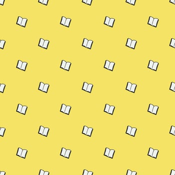 Seamless book vector pattern. Colored books background. Doodle vector book pattern on yellow background