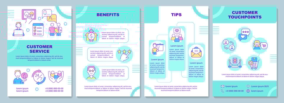 Customer service brochure template. Benefits and advice. Booklet print design with linear icons. Vector layouts for presentation, annual reports, ads