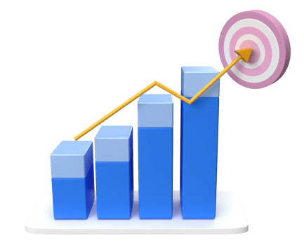 Business graph with arrow  and target board for data analysis 3d render png
