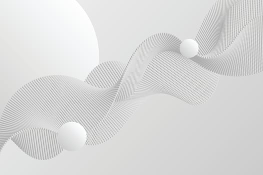 White flowing dots array of dynamic 3d particles in motion on white background vector