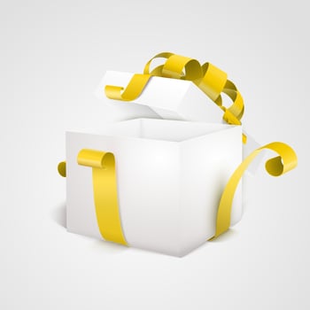 White open 3d empty gift box with yellow ribbon on white backgro vector