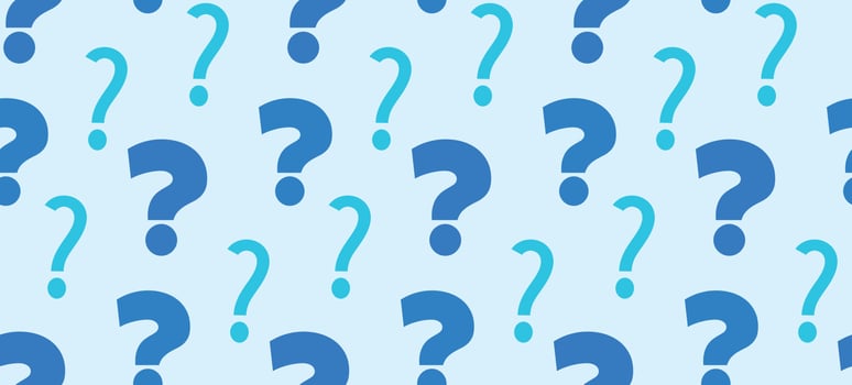 Vector seamless pattern background with bright sign question marks on blue backdrop. Feedback, brainstorm, opinion, reaction, questionnaire, learning concept. business office wallpaper.