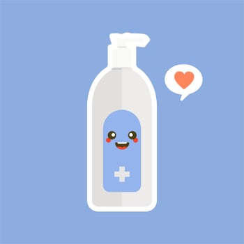 cute and kawaii disinfection or and sanitizer bottle, washing gel. Vector illustration suitable for hygiene, disinfect, medical, clean life, anti virus, bacteria, health care, disease spread, germs