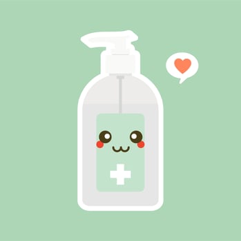 cute and kawaii disinfection or and sanitizer bottle, washing gel. Vector illustration suitable for hygiene, disinfect, medical, clean life, anti virus, bacteria, health care, disease spread, germs